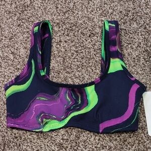 Fabletics Rivka Medium Impact Purple and Green Sports Bra Size Small NEW